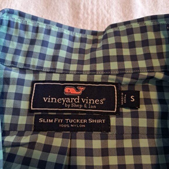 Vineyard Vines men's size small blue & mint gingham long sleeve shirt EUC - Picture 3 of 5